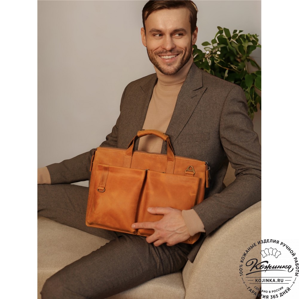 Кожаная деловая сумка "Стюарт" (рыжая крейзи)